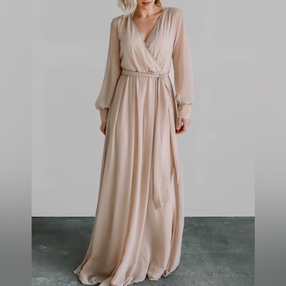 Baltic Born Lydia Stone Wrap Style Long Sleeve Maxi Dress wedding tan formal